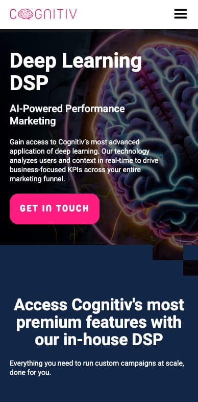 Cognitiv Site - Showing the mobile view of the site