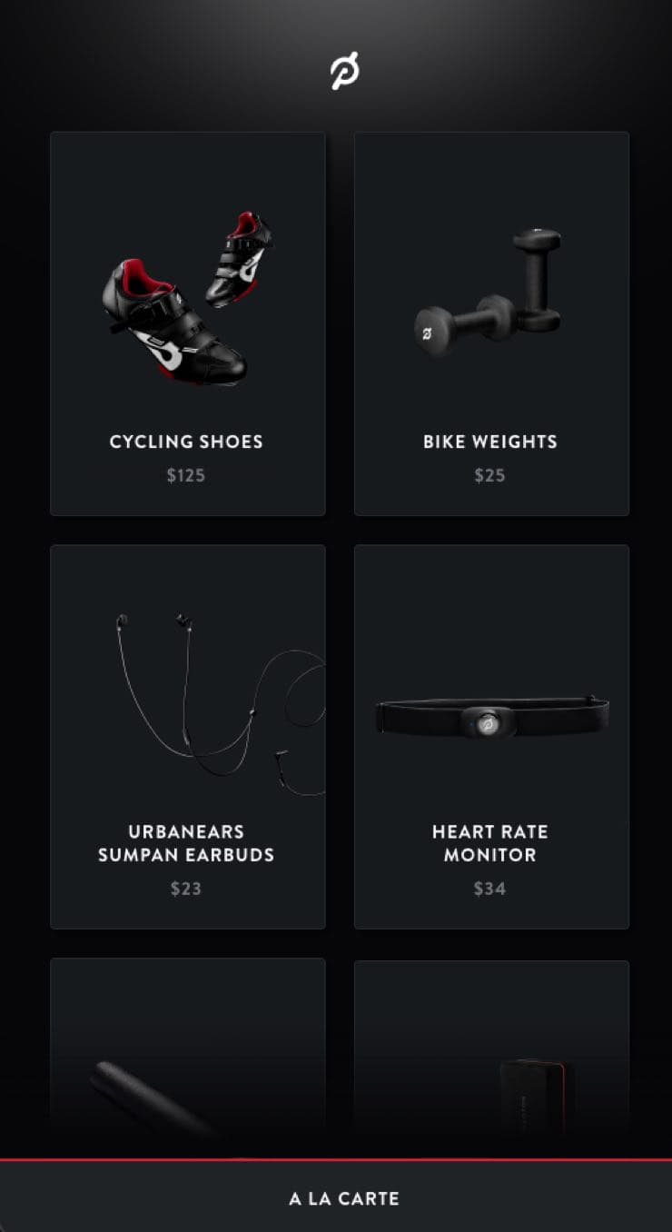 Peloton Concept Store Touch Screens - A large touch screen displaying product information and pricing in a Peloton Concept Store.